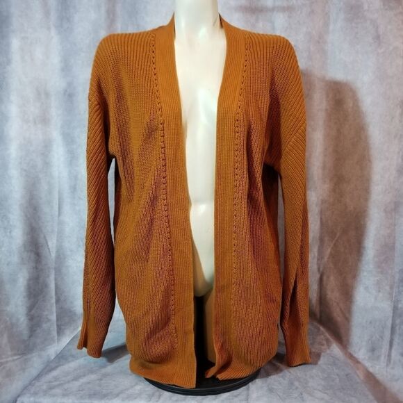 BP Pumpkin Orange Open Stitch Cardigan Size Small - Picture 2 of 5